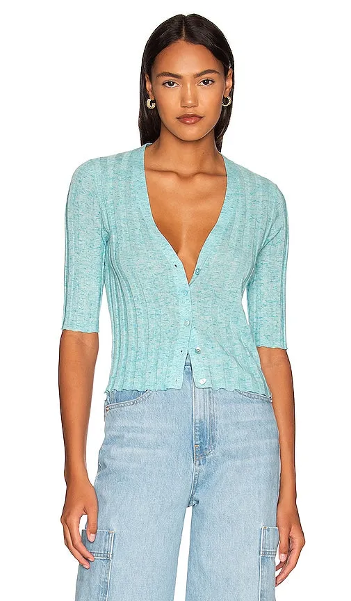 Autumn Cashmere Panel Rib Cardigan in Baby Blue