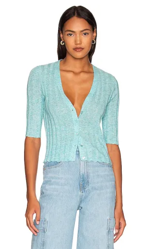 Autumn Cashmere Panel Rib Cardigan in Baby Blue