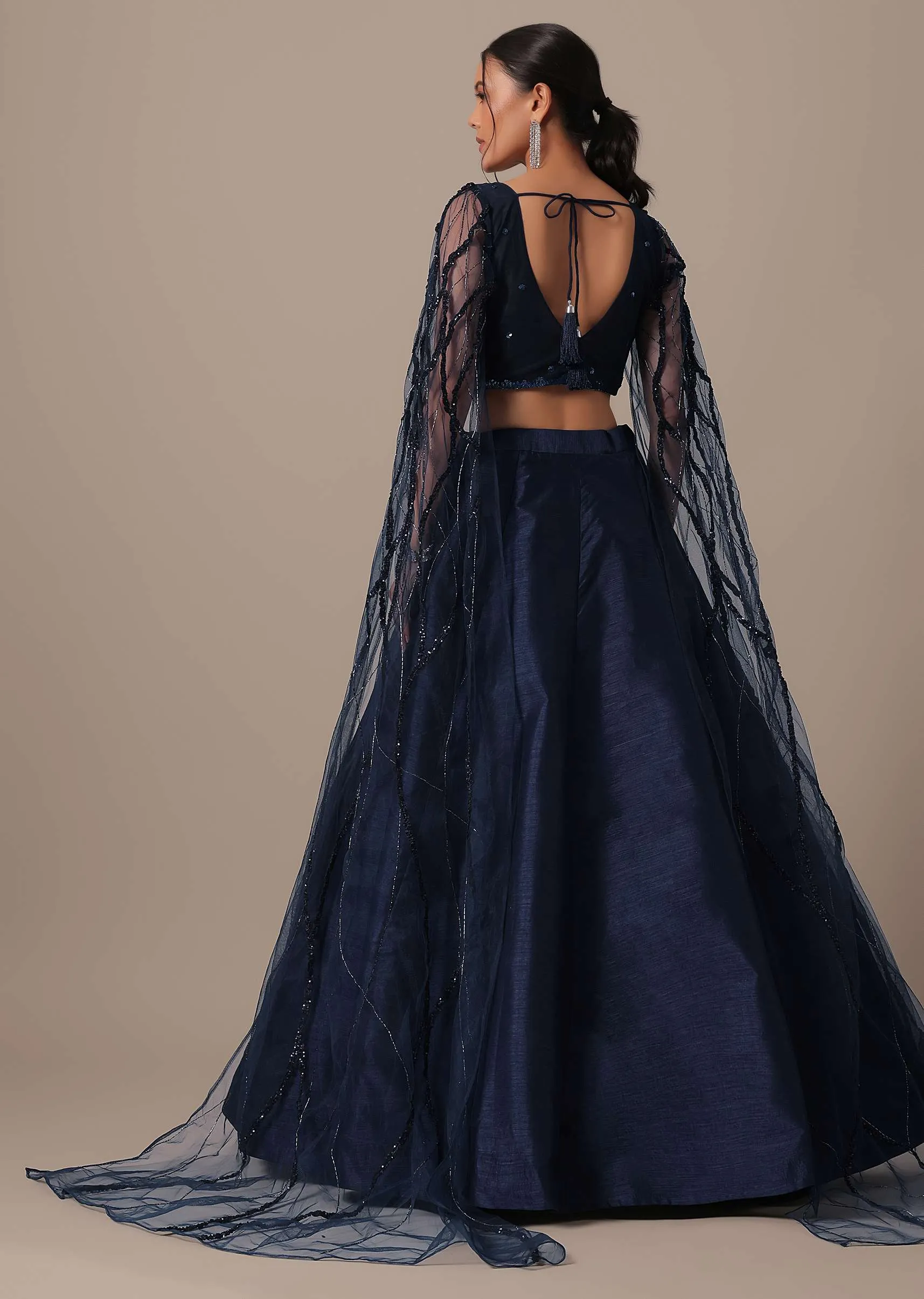 Blue Lehenga Set With Draped Blouse