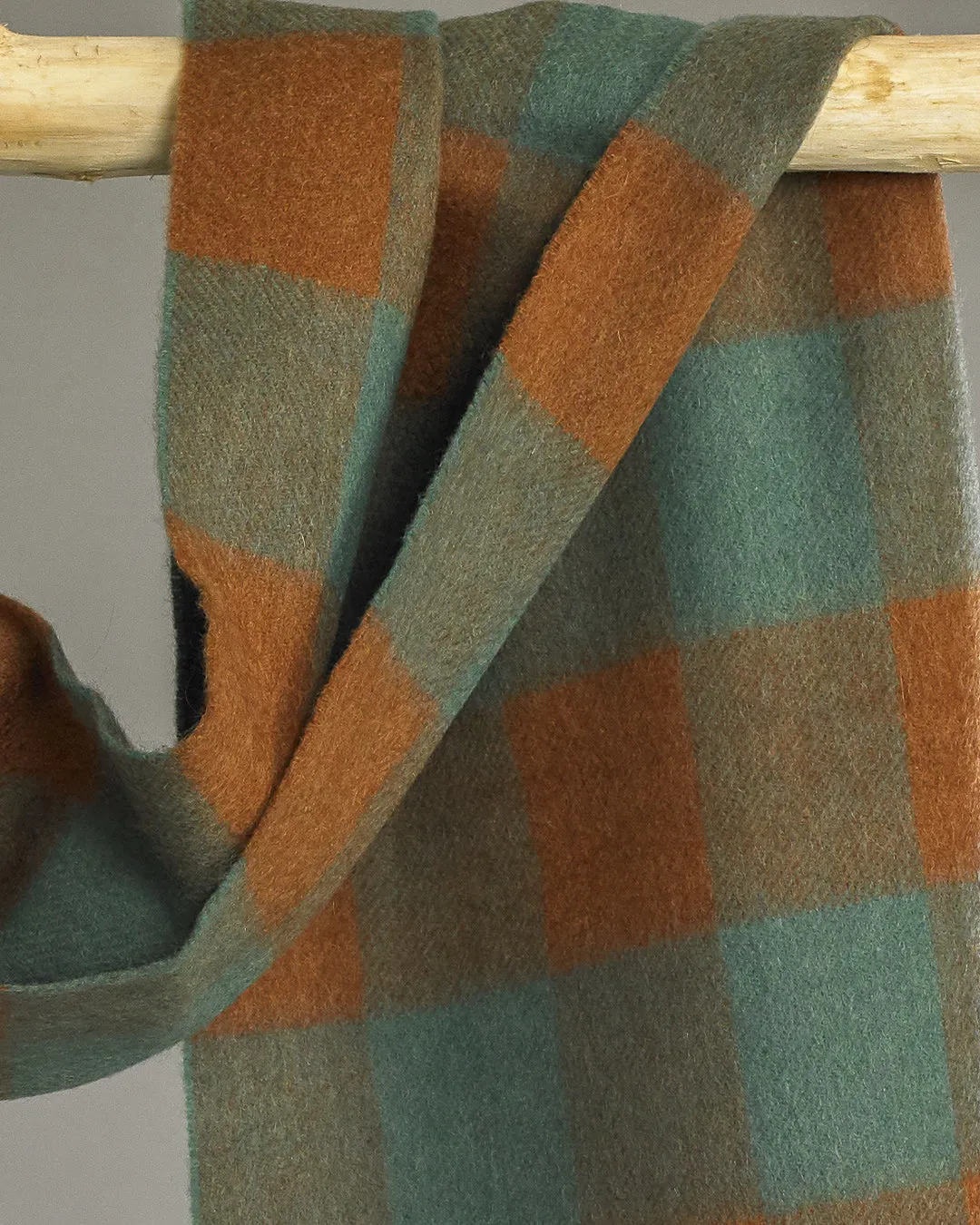 Check 100% Cashmere Scarf Copper x Green