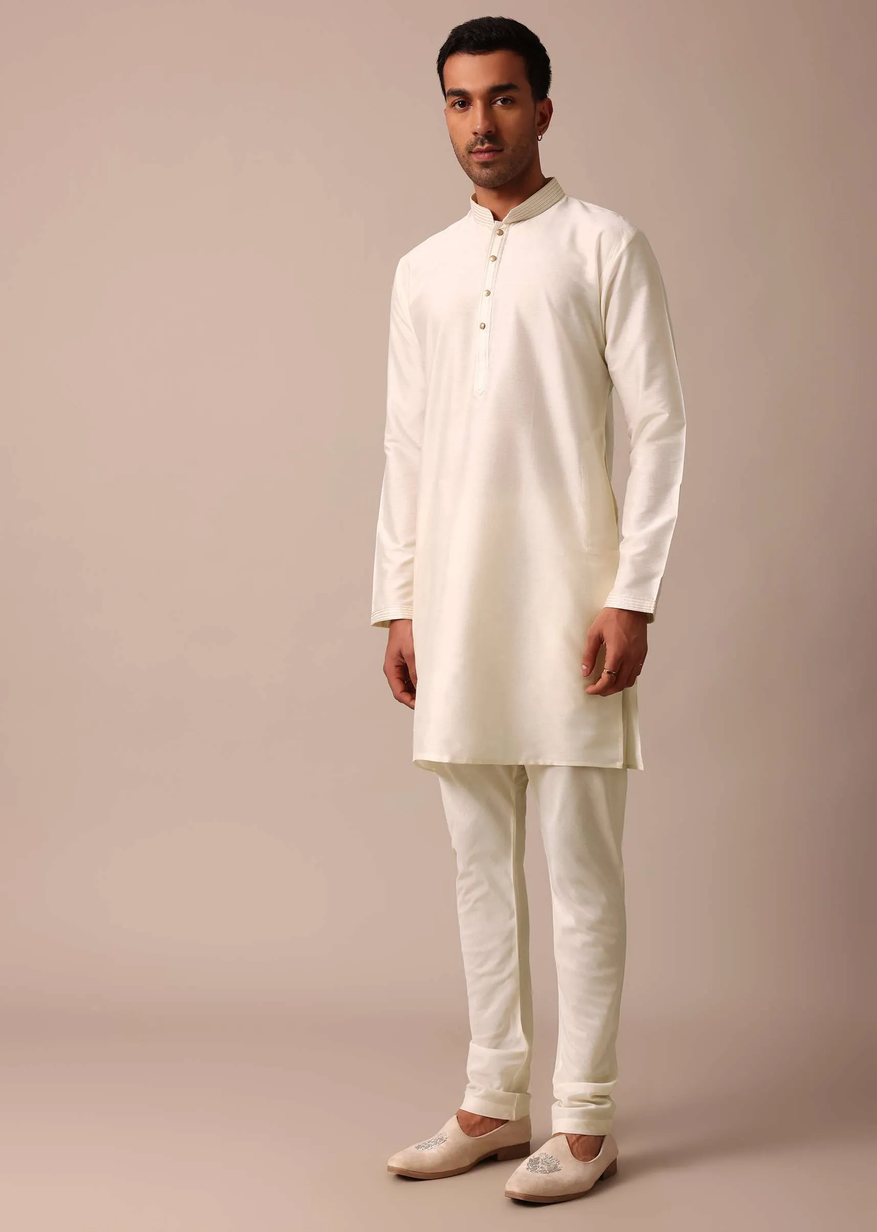 Classic Beige Banarasi Silk Sherwani Set