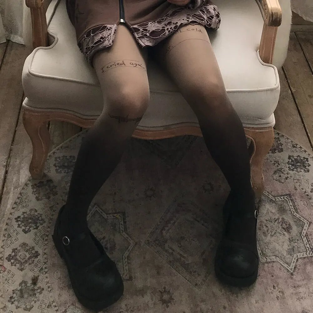 Diary Letters Print Gradient Tights