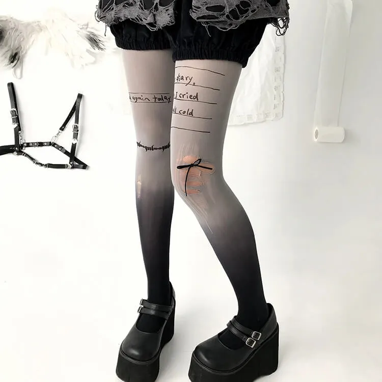 Diary Letters Print Gradient Tights