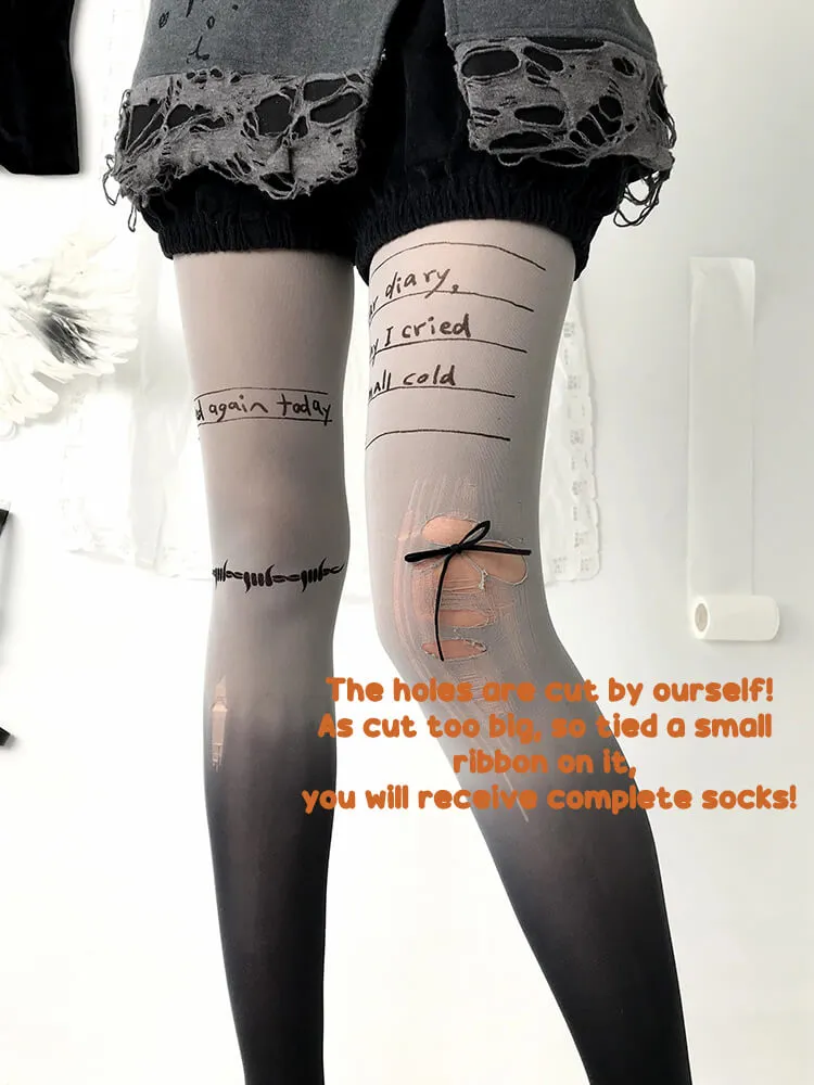 Diary Letters Print Gradient Tights