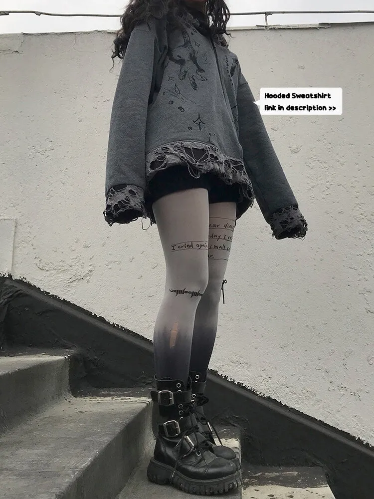 Diary Letters Print Gradient Tights