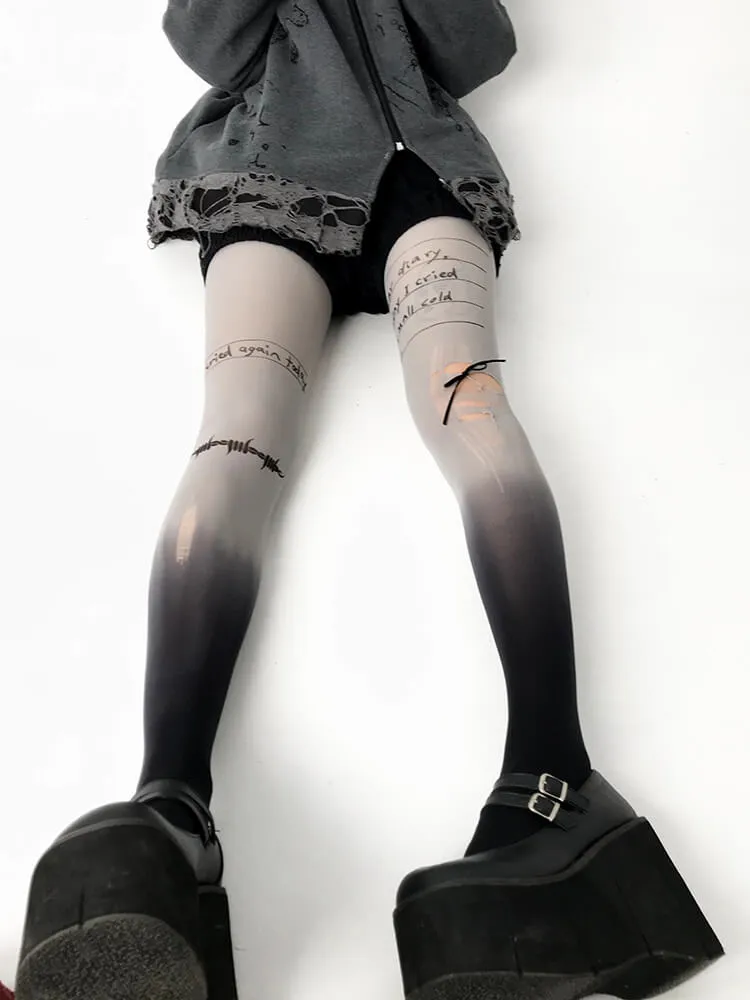 Diary Letters Print Gradient Tights