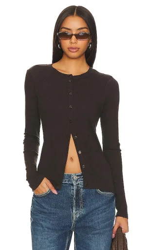 Enza Costa Cashmere Long Sleeve Cardigan in Brown