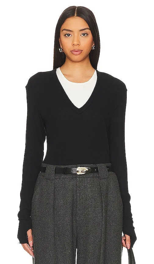 Enza Costa Cashmere Loose V Sweater in Black