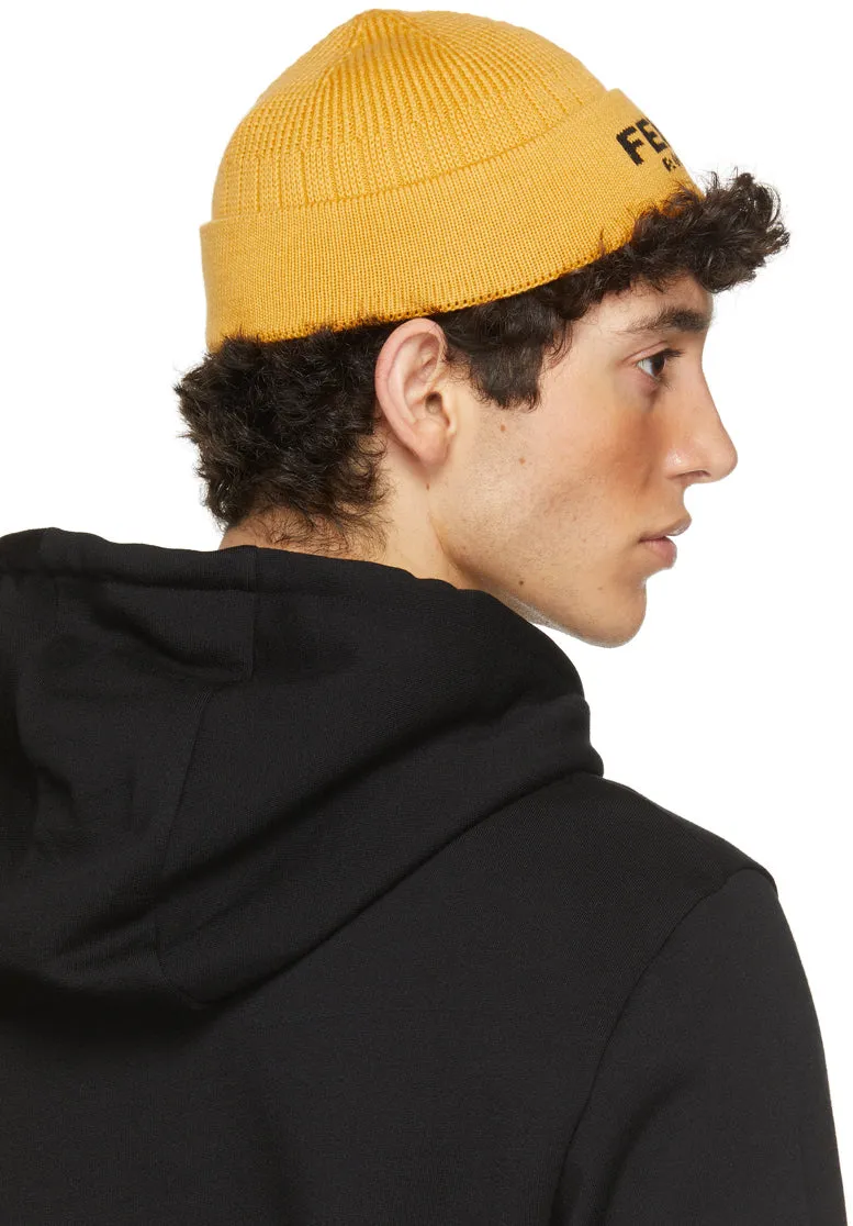 Fendi Yellow Jacquard Logo Beanie