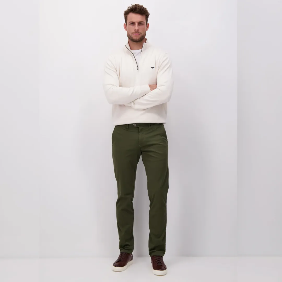 Fynch Hatton Stretch Cotton Chino Trousers - Olive