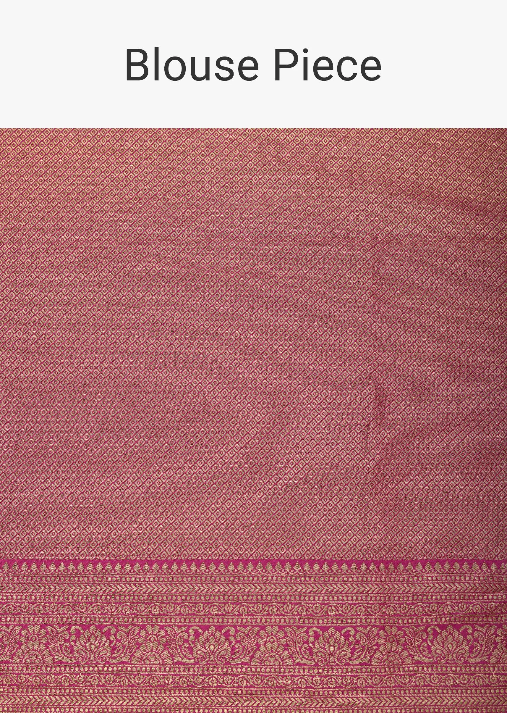 Gold Saree In Brocade Silk With Woven Motifs And Unstitched Blouse Piece