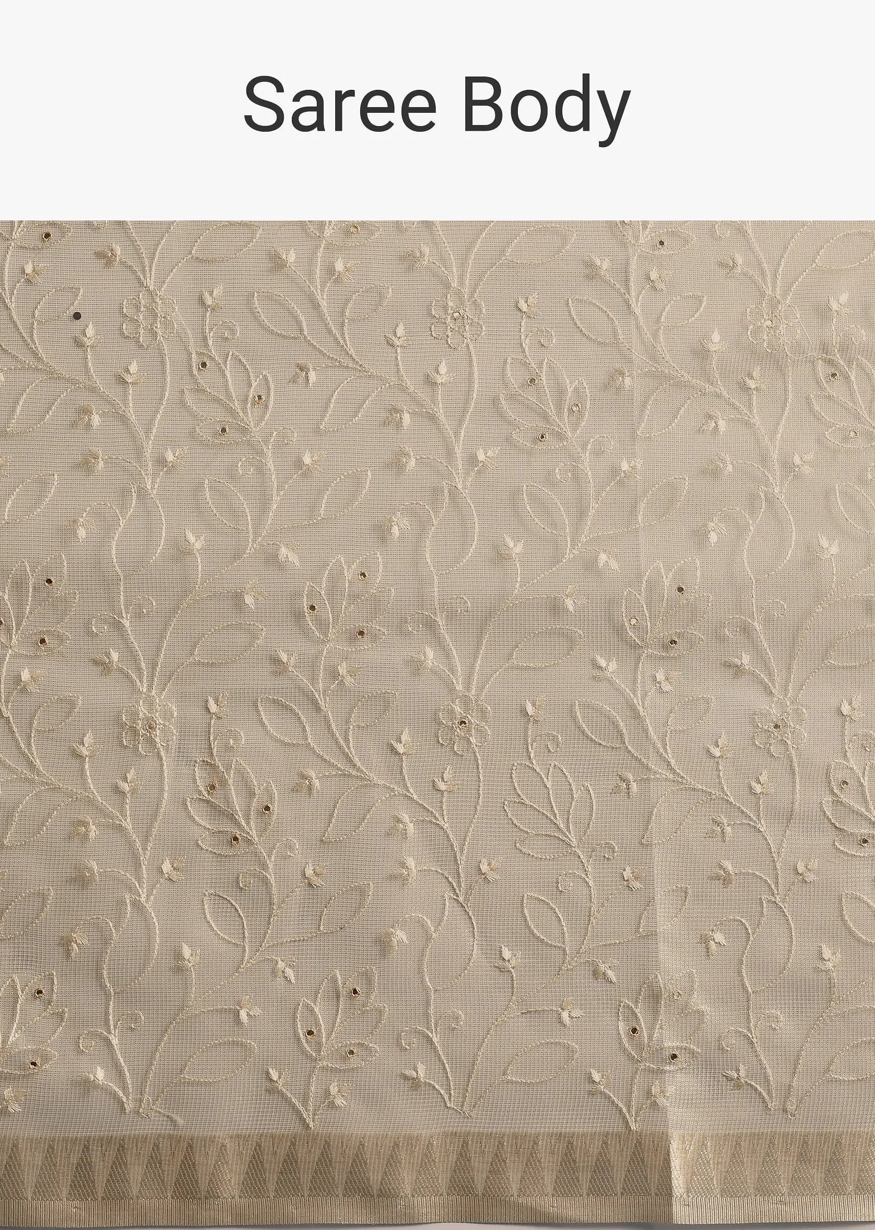 Gold Saree In Tissue Silk with Floral Resham Work