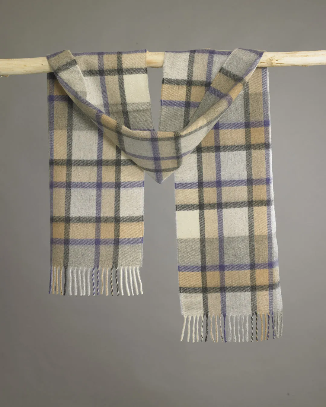 Grey x Purple x Camel Plaid Cashmere Scarf