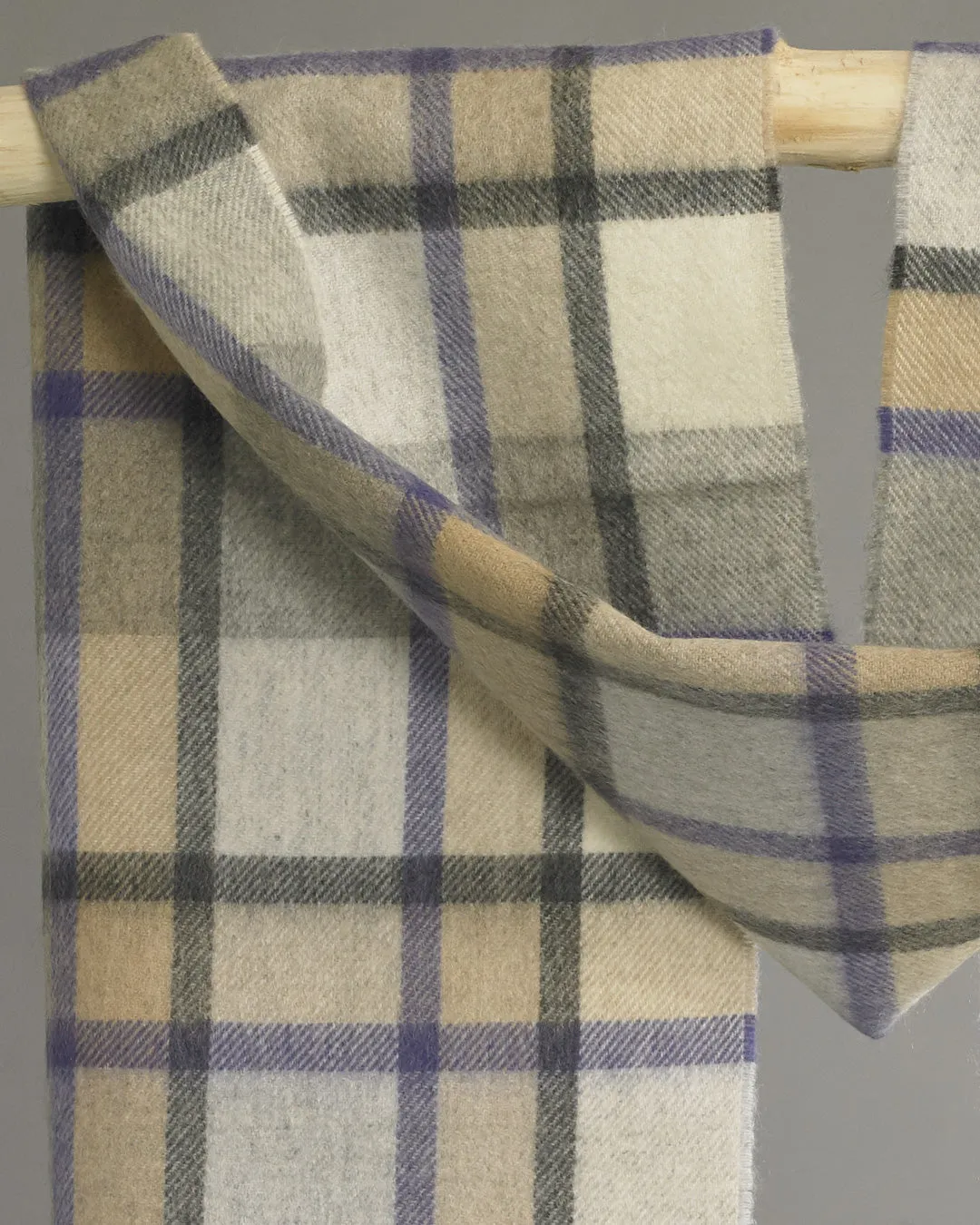 Grey x Purple x Camel Plaid Cashmere Scarf