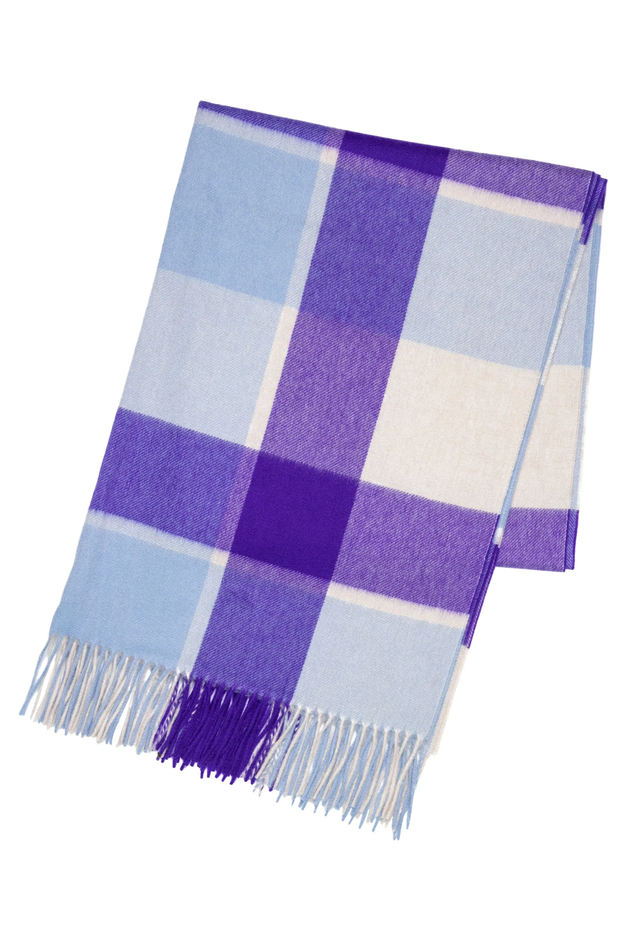 Joshua Ellis Check 100% Cashmere Stole Vanilla x Purple