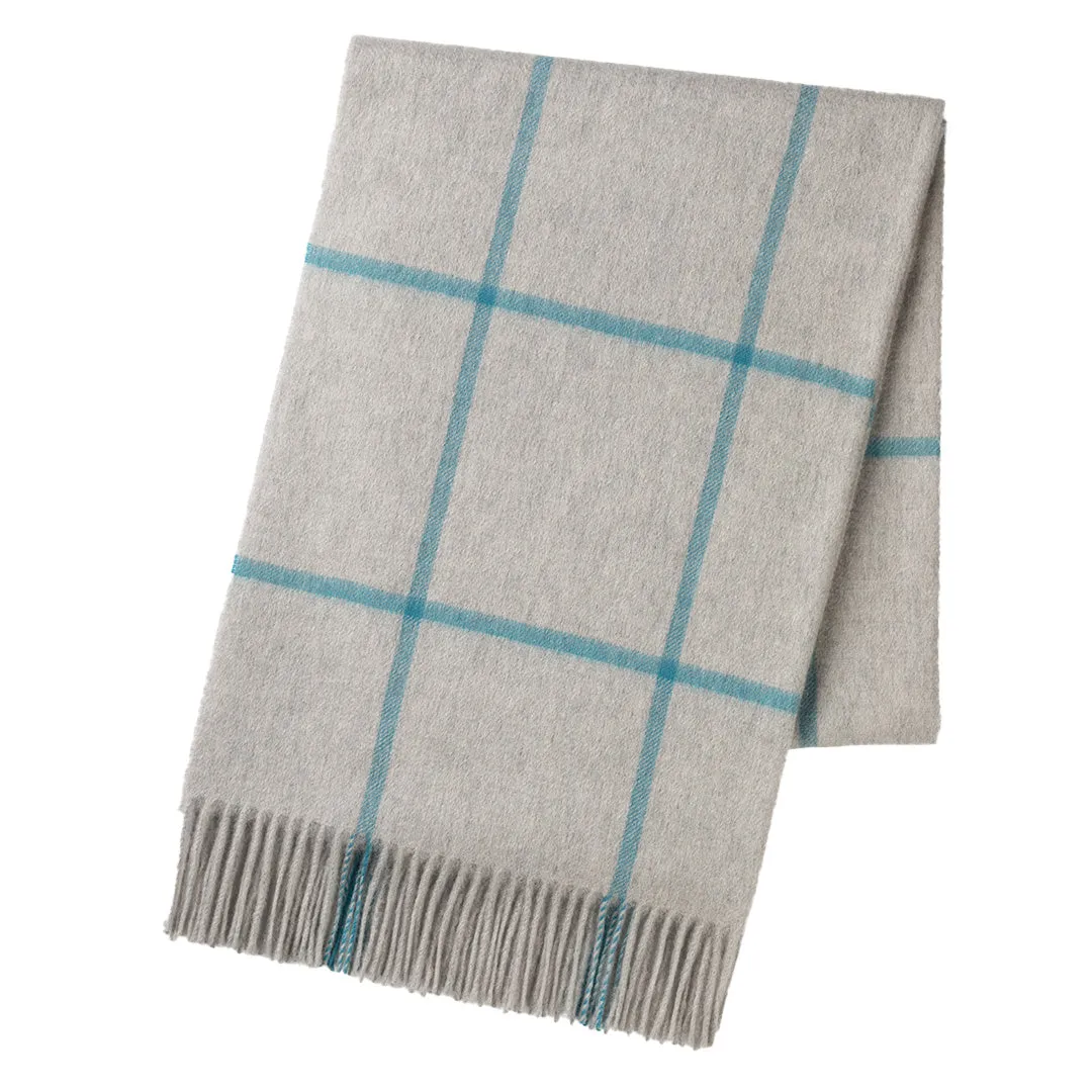 Joshua Ellis Grey & Teal Windowpane Cashmere Stole
