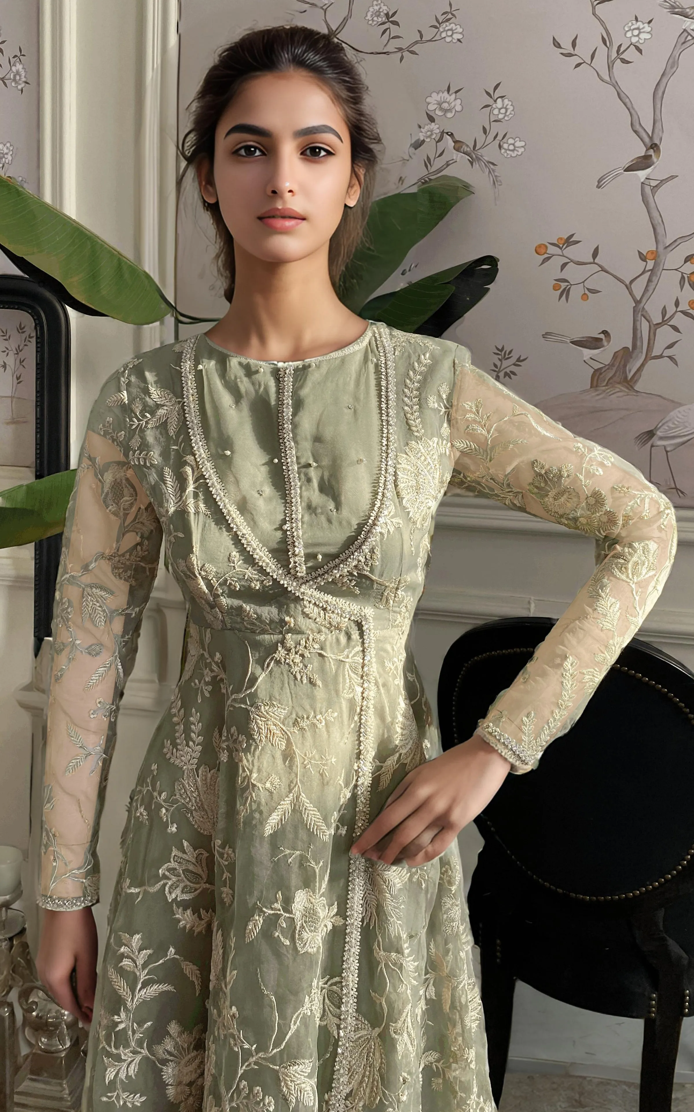Organza Embroidered Angarkha